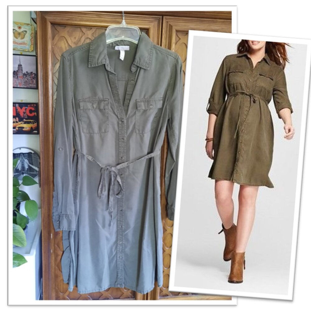 Liz Lange Maternity Button-down Utility Shirt Dress - Olive Green, Size S